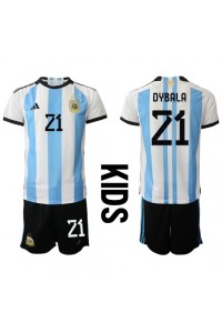 Argentiina Paulo Dybala #21 Jalkapallovaatteet Lasten Kotipeliasu MM-kisat 2022 Lyhythihainen (+ Lyhyet housut)